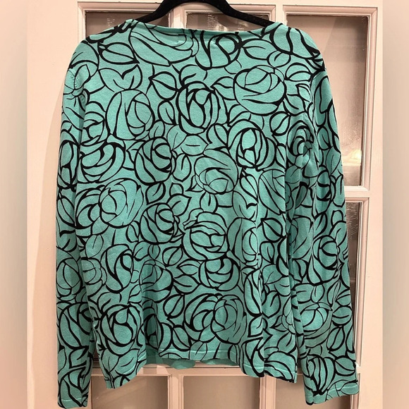Jones New York Signature Silk Blend Cardigan Teal Rose Floral Button Up Size XL - Picture 2 of 10